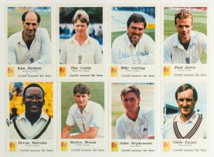 &lsquo;Cornhill Insurance Test Series&rsquo; collectors&rsquo; cards Series &lsquo;D&rsquo; and &lsquo;E&rsquo;. Thirty six original colour player cards, of which eight are from Series &lsquo;D&rsquo;, all signed by the featured player, and twenty eight from Series &lsquo;E&rsquo; (twenty one signed). Series &lsquo;D&rsquo; signatu