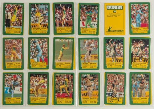 Australian Dairy Corporation/ Australian Cricket Board &lsquo;Kanga Cards&rsquo; 1985. Near complete set of sixty of the sixty three cards issued. Lacking nos. 20 Ian Botham and 33 Clive Lloyd from the &lsquo;Facts&rsquo; cards and no. 9 Imran Khan from the &lsquo;Tips&rsquo; cards. Include