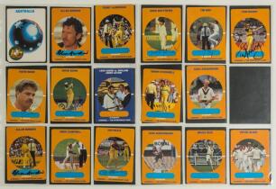 Australian issue &lsquo;Scanlens Stimorol 1989/90 Australia, New Zealand, Pakistan, Sri Lanka&rsquo;. PBL Marketing. Near complete set of seventy nine of the eighty four cards issued. Lacking nos. 24 Ian Botham, 53 Martin Sneddon, 58 & 59 both Imran Khan, and 70 Wasi