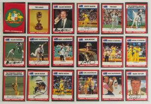 Australian issue &lsquo;Scanlens Stimorol 1990/91 Australia, England, New Zealand&rsquo;. PBL Marketing. Complete set of the eighty four cards issued. The majority of player cards are signed by the featured player. Those lacking signatures are nos. 10 Campbell, 14 I.