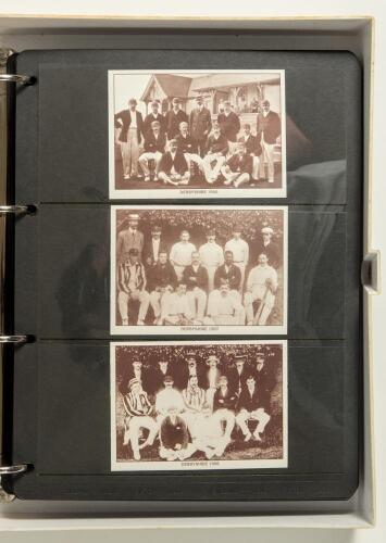 County Print Services modern cricket card sets. Binder comprising a nicely presented collection of eight complete sets of modern trade card issues with the odd card signed. Sets are &lsquo;County Cricket Teams 1900-1914&rsquo; (48 cards). &lsquo;Cricket&rsquo;s Pace Partners&rsquo; (1