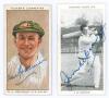 Donald George &lsquo;Don&rsquo; Bradman. New South Wales, South Australia & Australia 1927-1949. Colour cigarette card of Bradman head and shoulders wearing Australia cap from the Players &lsquo;Cricketers&rsquo; series 1934. Nicely signed by Bradman. Minor wear otherwise in goo