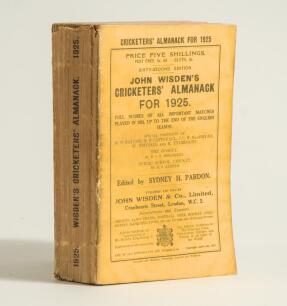 Wisden Cricketers&rsquo; Almanack 1925. 62nd edition. Original paper wrappers. Some soiling to wrappers and spine, some minor wear and slight loss to spine paper otherwise in good condition