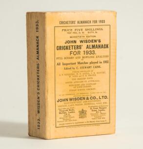 Wisden Cricketers&rsquo; Almanack 1933. 70th edition. Original paper wrappers. Odd very minor faults otherwise in very good condition