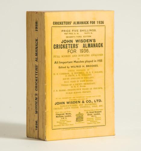 Wisden Cricketers&rsquo; Almanack 1936. 73rd edition. Original paper wrappers. Very minor marks and very slight breaking to spine paper, odd very minor faults otherwise in very good condition