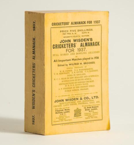 Wisden Cricketers&rsquo; Almanack 1937. 74th edition. Original paper wrappers. Very good condition