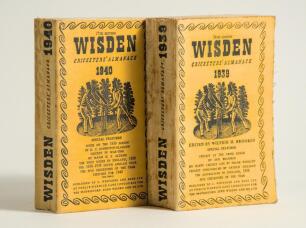 Wisden Cricketers&rsquo; Almanack 1939 and 1940. 76th & 77th editions. Original cloth covers. Very slight bowing to the spine of the 1939 edition, bowing to the spine of the 1940 edition, some minor staining to spine paper otherwise in good+ condition
