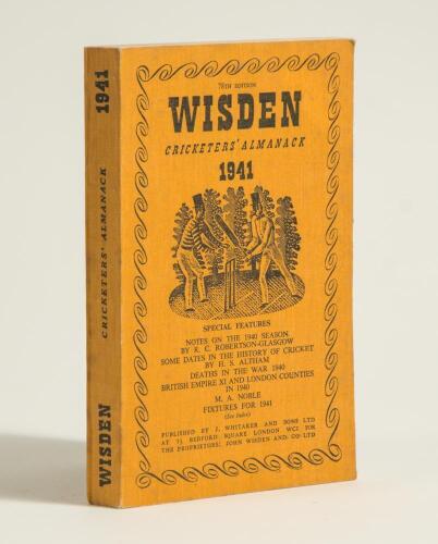 Wisden Cricketers&rsquo; Almanack 1941. 78th edition. Original limp cloth covers. Only 3200 paper copies printed in this war year. Very good condition. Rare war-time edition