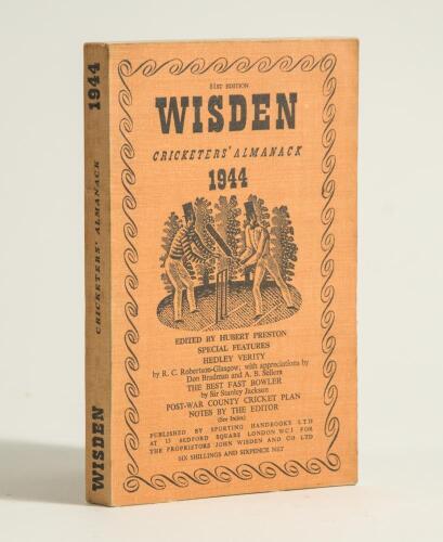 Wisden Cricketers&rsquo; Almanack 1944. 81st edition. Original limp cloth covers. Only 5600 paper copies printed in this war year. Very good/excellent condition. Rare war-time edition