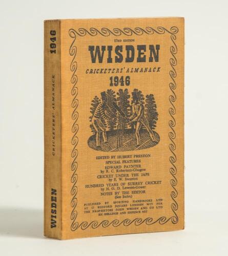 Wisden Cricketers&rsquo; Almanack 1946. 83rd edition. Original limp cloth covers. Very slight discolouration to covers and spine otherwise in very good condition