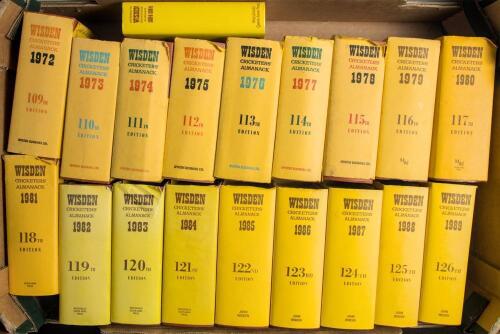 Wisden Cricketers&rsquo; Almanack 1972 to 2025. Original hardback editions with dustwrapper. Some wear to the head and base of some dustwrappers otherwise in good/very good condition. Sold with three Wisden related publications. Qty 57