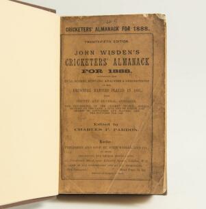 Wisden Cricketers&rsquo; Almanack 1888. 25th edition. Bound in dark brown boards, with original paper wrappers, titles in gilt to spine. Worn, darkened and stained wrappers with minor damage otherwise in generally good condition