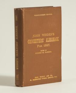 Wisden Cricketers&rsquo; Almanack 1897. 34th edition. Original hardback. Minor small bump to the top edge of the front board otherwise in good/very good condition with bright gilt titles. Ink library stamp for the Liverpool Cricket Club to inside front board. 