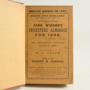 Wisden Cricketers&rsquo; Almanack 1896. 33rd edition. Bound in light brown boards, with original paper wrappers, titles in gilt to spine. Very good + condition