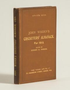 Wisden Cricketers&rsquo; Almanack 1918. 55th edition. Original hardback. Very good condition throughout. A rare wartime hardback edition with gilt titles to front board and spine very bright