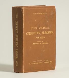 Wisden Cricketers&rsquo; Almanack 1920. 57th edition. Original hardback. Marks, wear and some staining to the boards and board extremities, ink annotation to pages 165, 170, 172 and 173 otherwise in good condition
