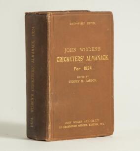Wisden Cricketers&rsquo; Almanack 1924. 61st edition. Original hardback. Some wear and darkening to the spine paper, some dulling to the gilt titles on the spine paper otherwise in good+ condition