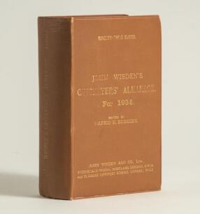 Wisden Cricketers&rsquo; Almanack 1936. 73rd edition. Original hardback. General wear to boards and spine, dulling to the gilt titles to the spine, light vertical crease to the spine paper and dulling and slights loss to the titles on the front board otherwise 