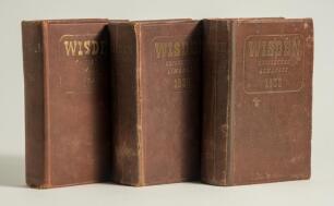 Wisden Cricketers&rsquo; Almanack 1938, 1939 and 1940. 75th 76th & 77th editions. Original hardback editions. All three with worn and darkened boards and spines, dulling and fading to all three editions to the gilt titles on both front board and spines, soiling