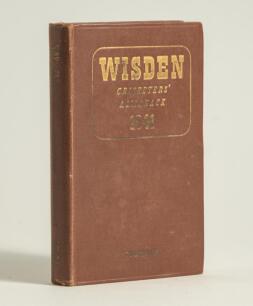 Wisden Cricketers&rsquo; Almanack 1941. 78th edition. Original hardback. Only 800 hardback copies were printed in this war year. Dulling to the gilt titles on the front board and the spine, broken front internal hinges otherwise in good condition. A rare wartim