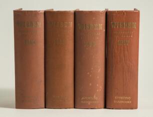 Wisden Cricketers&rsquo; Almanack 1954 to 1957. Original hardback editions. All editions with dulled gilt titles to spines, the 1955 and 1957 editions with dulling to gilt titles front board, the 1955 edition with some staining to the front board otherwise in g