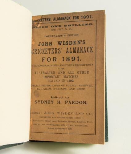 Wisden Cricketers&rsquo; Almanack 1891. 28th edition. Bound in green boards, with original wrappers, gilt titles to spine and green speckled page edges. Minor faults to wrappers otherwise in good/very good condition