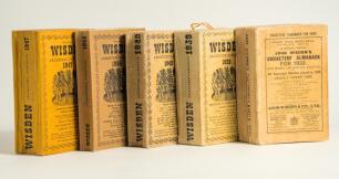 Wisden Cricketers&rsquo; Almanack 1933, 1939, 1940, 1946 and 1947. Original paper wrappers and cloth covered editions. The 1933 edition with some breaking to the book block, wear and small loss to spine paper, some wear and soiling to the wrappers, the 1939 ed