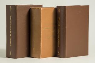 Wisden Cricketers&rsquo; Almanack 1921, 1923 and 1924. All three editions bound in dark brown boards, with original paper wrapper, with gilt titles to spine. The 1921 edition with loss to some surface on the front wrapper, the 1923 edition with soiled wrappers 