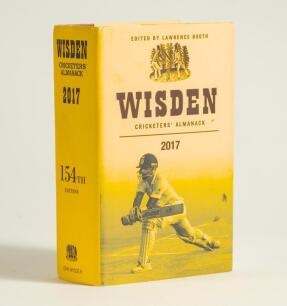 Wisden Cricketers&rsquo; Almanack 2017. Original hardback edition with dustwrapper. Signed in ink by &lsquo;four of the five &lsquo;Cricketers of the Year&rsquo; to their photograph plate, Ben Duckett, Misbah-ul-Haq, Toby Roland-Jones and Chris Woakes. Also signed to text pages 