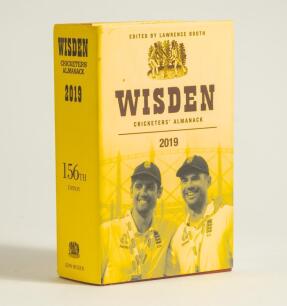 Wisden Cricketers&rsquo; Almanack 2019. Original hardback edition with dustwrapper. Signed in ink by three of the five &lsquo;Cricketers of the Year&rsquo; to their photograph plate, Rory Burns, Jos Buttler and Sam Curran. Also signed to text pages by twenty two 2018 Engla