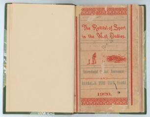 &lsquo;The Revival of Sport in Barbados: A Full Chronicle of the Intercolonial Cricket Tournament, 1920, Barbados vs. Trinidad and Barbados Turf Club Races 16th & 17th February 1920&rsquo;. Barbados Advocate 1920. 60pp plus advertising pages. Rebound in green half ca