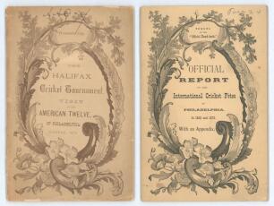 &lsquo;The Halifax Cricket Tournament: Visit of the American Twelve of Philadelphia, August 1874&rsquo;. J.B. Lippincott & Co. Philadelphia 1874. Original attractive wrappers, with title on front wrapper within an acanthus leaf cartouche and &lsquo;Presentation Copy&rsquo; print