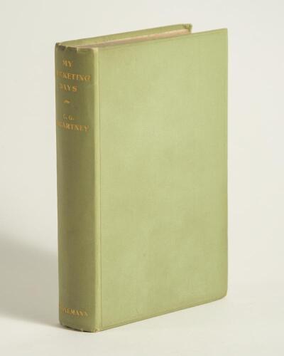 &lsquo;My Cricketing Days&rsquo;. C.G. Macartney. First edition London 1930. Original green cloth with gilt title to spine. Presentation copy with dedication to front endpaper, &lsquo;To Sir James Barrie [J.M. Barrie], As some slight acknowledgement of the kindly interest 
