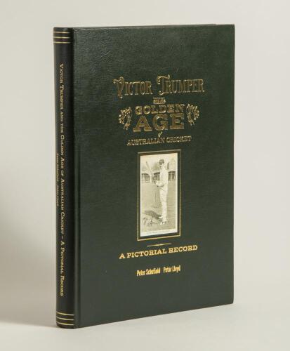 &lsquo;Victor Trumper and the Golden Age of Australian Cricket. A pictorial record&rsquo;. Peter Schofield & Peter Lloyd. Privately published in Australia 2020. Limited edition bound in full green leather, gilt titles to front and spine, with reproduction image of Tr