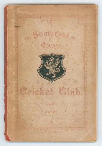 Somerset County Cricket Club Year Book 1892[-93]. Compiled by Tom H. Knight (County Scorer). Printed by Alex Hammett, Taunton 1892. Original decorative boards. The year book provides a review of the 1892 season, (the front cover dated &lsquo;1892&rsquo;) and fixtures
