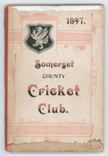 Somerset County Cricket Club Year Book 1897-98. 8th Edition. Compiled by W.T. Webb. Printed by Hammett & Co, Taunton 1898. Original decorative boards. Water damage and tippex marks to front cover, some soiling, otherwise in good condition. Scarce.