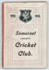Somerset County Cricket Club Year Book 1900-01. Compiled by G.S. McAulay. Printed by Hammett & Co, Taunton 1900. Original decorative boards. Last page, rear endpaper and board becoming detached. Small ink stain to gutter of several pages. Loss to spine, s