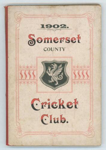 Somerset County Cricket Club Year Book 1902-03. Compiled by G.S. McAulay. Printed by Hammett & Co, Taunton 1902. Original decorative boards. Minor soiling and wrinkling to boards, slight breaking to page block, otherwise in good/ very good condition. Scar