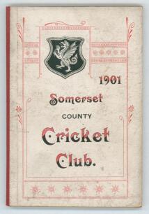 Somerset County Cricket Club Year Book 1901-02. Compiled by G.S. McAulay. Printed by Hammett & Co, Taunton 1901. Original decorative boards. Some soiling to boards, otherwise in very good condition. Scarce.