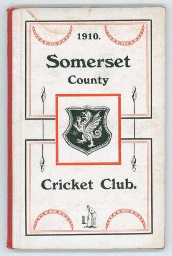 Somerset County Cricket Club Year Book 1910-11. Printed by Hammett & Co, Taunton 1911. Original decorative boards. Very minor soiling to boards, otherwise in very good condition. Scarce.