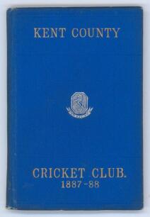 Kent County Cricket Club Annual 1887-1888. Hardback &lsquo;blue book&rsquo;. Original decorative boards. Gilt titles with silver gilt Kent emblem to centre. Printed by J. Burgiss-Brown, Maidstone 1888. Ownership name in ink to front endpaper of &lsquo;A.J. Lancaster, Secre