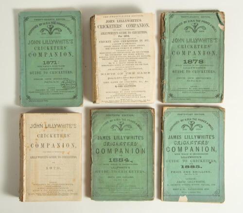 John [& James] Lillywhite&rsquo;s Cricketers&rsquo; Annuals 1871-1900. A good run of the &lsquo;green&rsquo; and &lsquo;red&rsquo; Lillywhites. Includes eleven issues of &lsquo;John [& James] Lillywhite&rsquo;s Cricketers&rsquo; Companion&rsquo; (&lsquo;green Lillywhite&rsquo;) for years 1871-1885. The 1871 in original wrappe