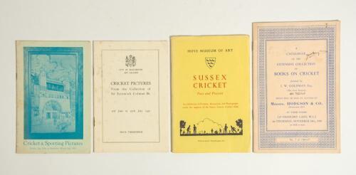 Cricket exhibition and auction catalogues 1935-1967. Four official catalogues, each in original paper wrappers. Three exhibition catalogues are for the &lsquo;Exhibition of Cricket and Sporting Pictures&rsquo; at Whitechapel Art Gallery, London 1935. &lsquo;Cricket Picture