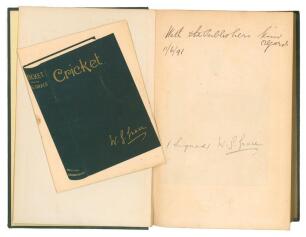 &lsquo;Cricket&rsquo;. W.G. Grace. J.W. Arrowsmith, Bristol and Simpkin, Marshall, Hamilton, Kent & Co. London 1891. Original green cloth, with gilt titles to front board and spine. With inscription to front end paper &lsquo;With the Publisher&rsquo;s kind regards 11/6/91 (11th 