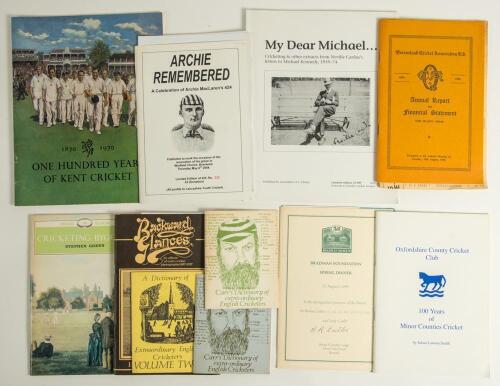 Limited edition brochures, histories etc. My Dear Michael... Cricketing & other extracts from Neville Cardus&rsquo;s letters to Michael Kennedy, 1959-74&rsquo;, 2007, no. 4/500, &lsquo;Archie Remembered&rsquo;, no. 25/424, &lsquo;Johnny Remembered&rsquo;, no. 6/225 and Cricket Memorabilia