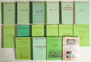 Hambledon&rsquo;s Cricket Glory&rsquo;. Ronald Knight. Fifteen volumes, nos. 2-10, 11, 13, 14, 18, 26 and 27. Printed between 1975 and 1994. Each copy signed by Knight, a good number with signed letter or note slipped in. Tape reinforcement to spines of Vols. 7, 8 an