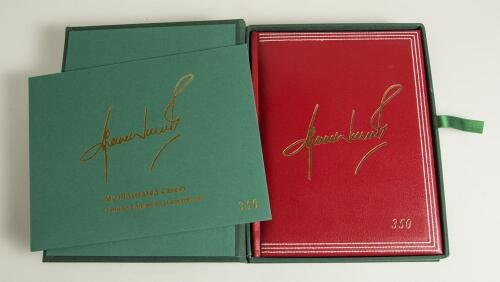 Shane Warne. My Illustrated Career&rsquo;. Shane Warne. London 2006. Leather hand bound limited edition number 884 of 1000 copies produced, signed by Warne to the limitation page. In green slipcase and original card packaging, including the six limited edition 