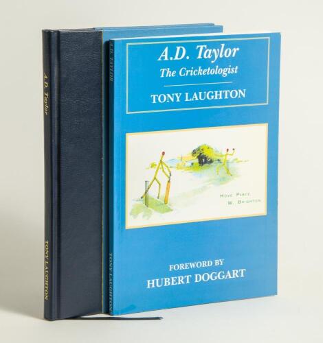 &lsquo;A.D. Taylor. The Cricketologist&rsquo;. Tony Laughton with forward by Hubert Doggart. Boundary Books, Manchester, 2002. Numbered limited edition of 200, of which 50 were a specially bound quarter leather deluxe edition, gilt to page edges, this copy being numb