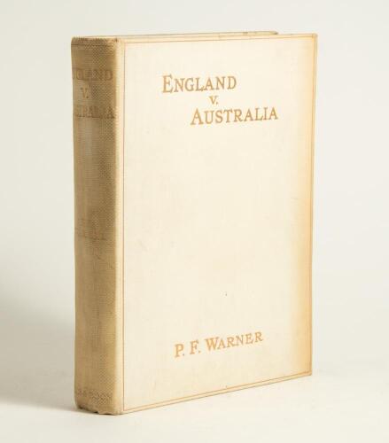 &lsquo;England v. Australia. The Record of a Memorable Tour [1911-12]&rsquo;. P.F. Warner. Mills & Boon 1912. Large paper limited edition of only 50 copies produced, this being no. 40, nicely signed by the author. Original cream cloth, titles in gilt to front and spi