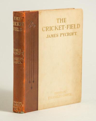 &lsquo;The Cricket-Field&rsquo;. James Pycroft. Edited by F.S. Ashley-Cooper. London 1922. Original brown and cream leather covers, gilt titles to front and spine, gilt to top page edges. Limited Subscribers&rsquo; edition no. 41/100, nicely signed in ink to the limitation